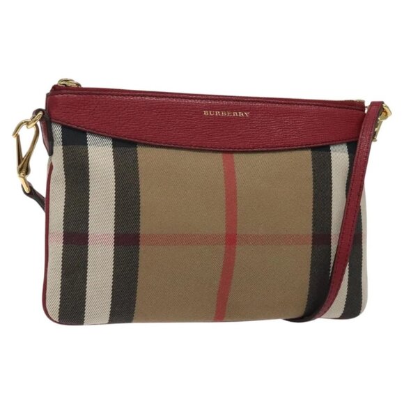 BURBERRY Nova Check Shoulder Bag Canvas Gold Beige Auth 125238 - Picture 1 of 16
